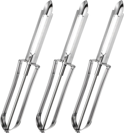 3 Pack Vegetable Peelers for Kitchen, Stainless Steel Fruit Potato Peeler with Easy Grip Ergonomic Handle, Dishwasher Safe Swivel Fruit Peelers