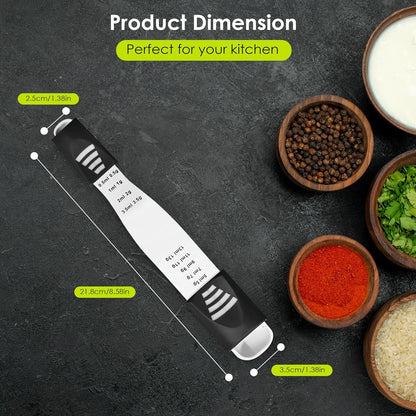 GOCHA Double-Ended Adjustable Measuring Spoon - 9-in-1 Kitchen Tool with Precision Scales (0.5-13ml/g) - Space-Saving Design for Dry & Liquid Ingredients (Black Green)