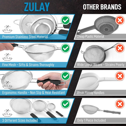 Zulay Kitchen 304 Stainless Steel Fine Mesh Strainer 3.35 in - Strainers Fine Mesh, Tea Strainers for Loose Tea - Perfect for Tea, Cocktails, Juicing, Drinks, Liquids, Matcha, Coffee & More