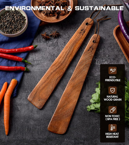 Skinny Spurtle for Sourdough Starter, Mixing, Reaching Bottom of Jar, Dough Whisk, Natural from High Moist Resistance Teak, Spurtles Kitchen Tools Wooden Kitchen Utensils for NonStick Cookware