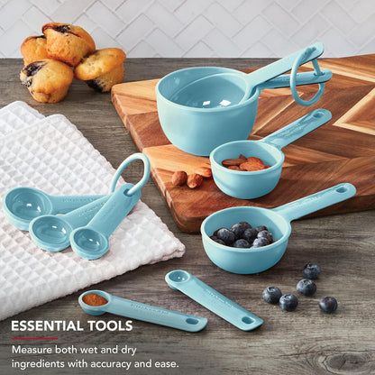 KitchenAid Universal Easy To Read Measuring Cup and Spoon Set with Soft Grip Handle for Maximum Control, Hang Hole and Nesting For Easy Storage, Dishwasher Safe, 9 Piece, Pistachio