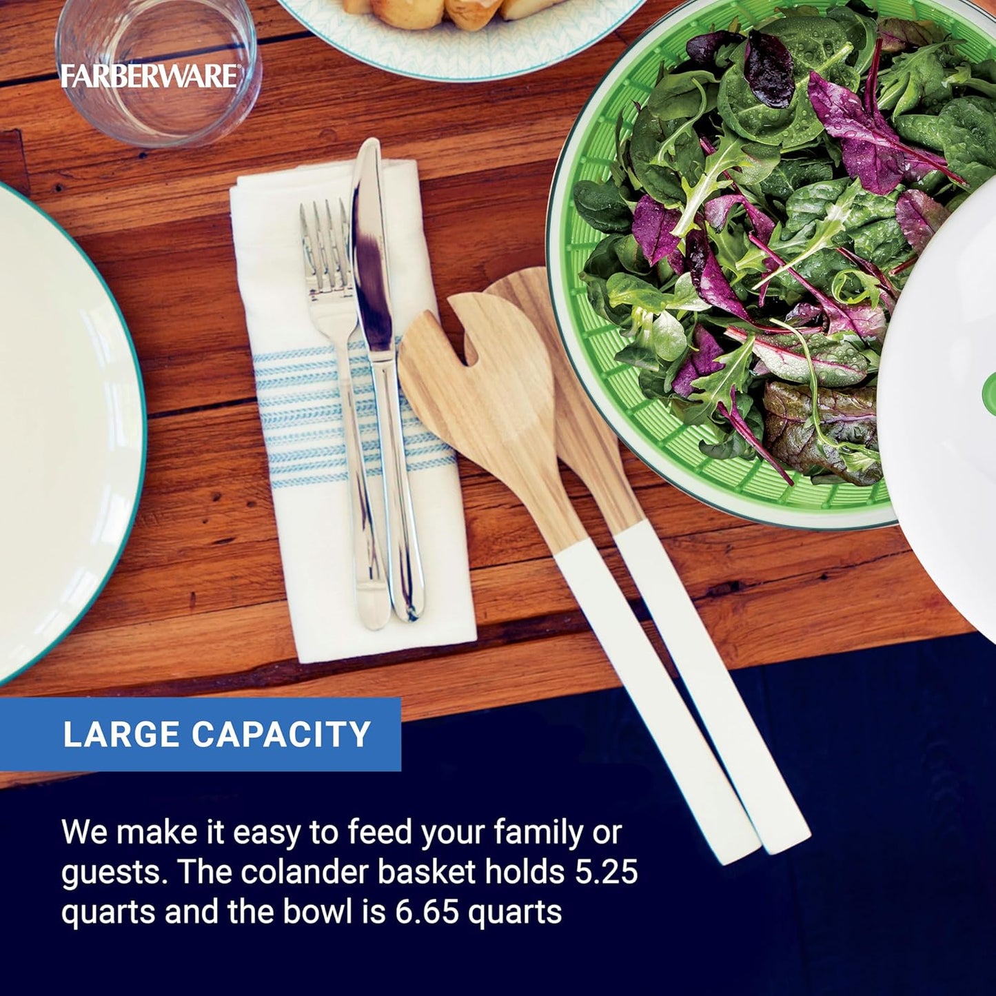 Farberware Small Pro Salad Spinner, 3.16 Qt Lettuce Spinner with Pump Mechanism, Colander Basket and Non-Slip Base - Compact Fruit Washer Spinner Bowl for Singles and Couples
