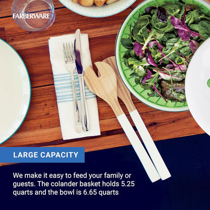 Farberware Small Pro Salad Spinner, 3.16 Qt Lettuce Spinner with Pump Mechanism, Colander Basket and Non-Slip Base - Compact Fruit Washer Spinner Bowl for Singles and Couples