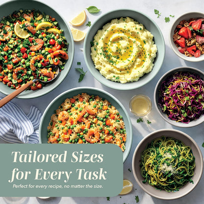COOK WITH COLOR Mixing Bowls with Lids - 12 Piece Plastic Nesting Bowls Set includes 6 Prep Bowls and 6 Lids, Microwave Safe Mixing Bowl Set, Sage Embossed - Colors B