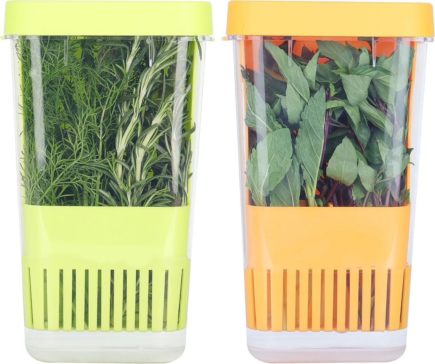 LUVCOSY Herb Keeper Set: 3 Pack Herb Saver+1 Pack Herb Scissors+2 Pack Herb Stripper, BPA-Free Plastic Herb Container for Cilantro, Mint & Asparagus, Keeps Fresh Herbs for 3 Times Longer
