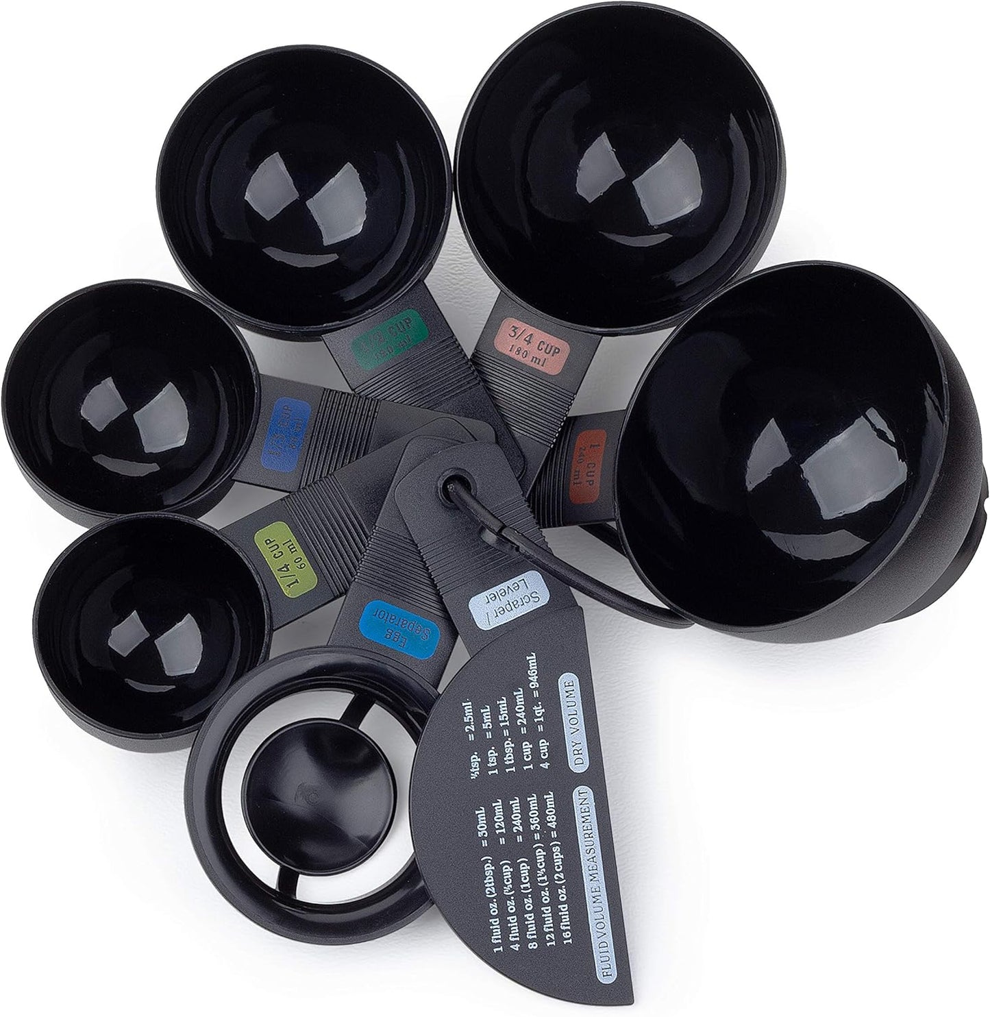 Fox Run Measuring Set, 6 Piece Plastic Measuring Spoon Set, Black, 1/4 TSP to 1 TBL