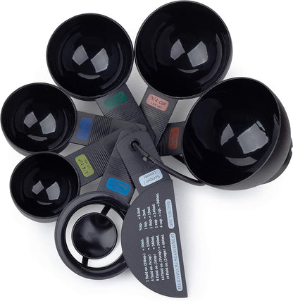Fox Run Measuring Set, 6 Piece Plastic Measuring Spoon Set, Black, 1/4 TSP to 1 TBL