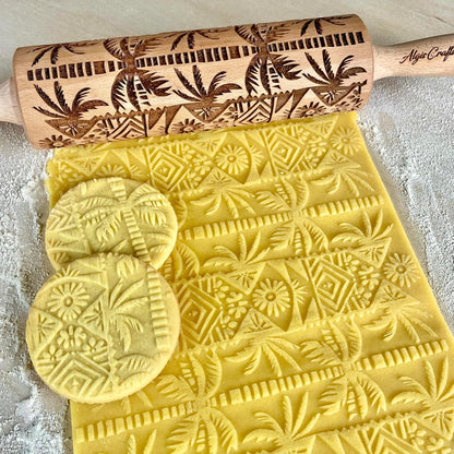 SAKURA TREE Embossing Rolling Pin with Blooming Sakura Flowers Pattern. Dough and Clay Roller for Embossed Cookies Fondant Pottery. Cookie and Ceramic Stamp. Backing Gifts for Women by Algis Crafts