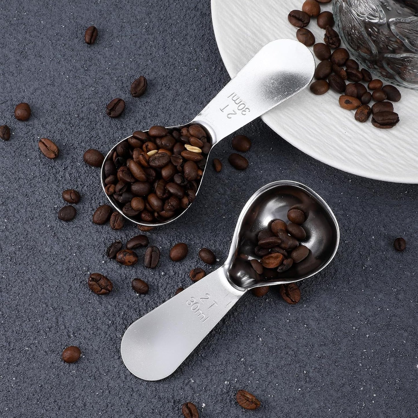 2PCS 30ml Stainless Steel Coffee Scoop, 2 Tablespoon Measuring Spoons, Coffee Scooper for Ground Coffees, Suger, Bean, Tea, Flour, Short Handle, Dishwasher Safe