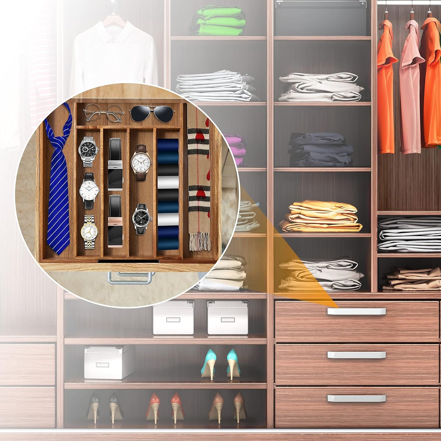 Bellsal Silverware Organizer Kitchen Drawer Organizer Expandable Bamboo Utensil Holder Cutlery Tray for Kitchen Utensil and Flatware Bedroom Office