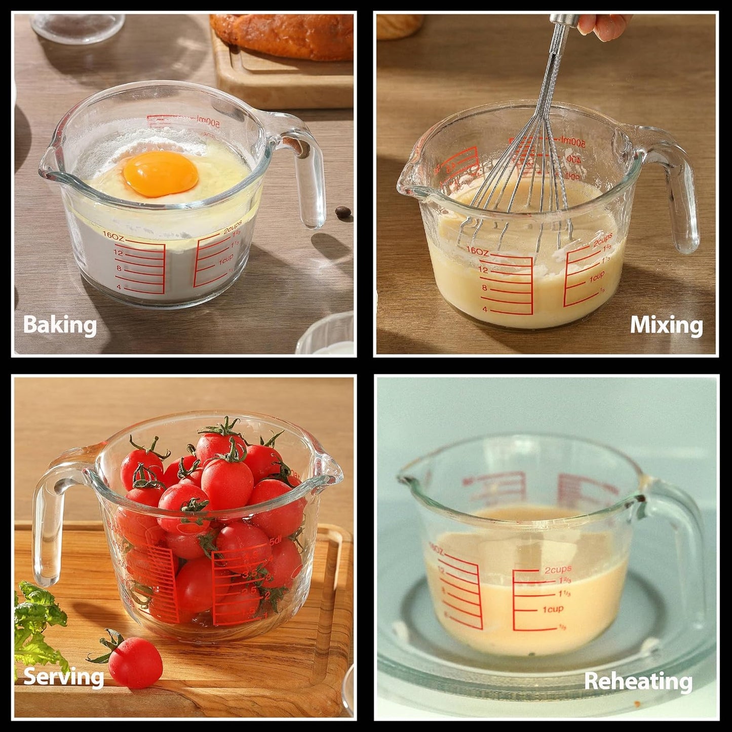 VRUIFA Glass Measuring Cup For Baking and Cooking, Dishwasher, Freezer, Microwave and Oven Safe, Apartment Kitchen Essentials Tools (16 oz)