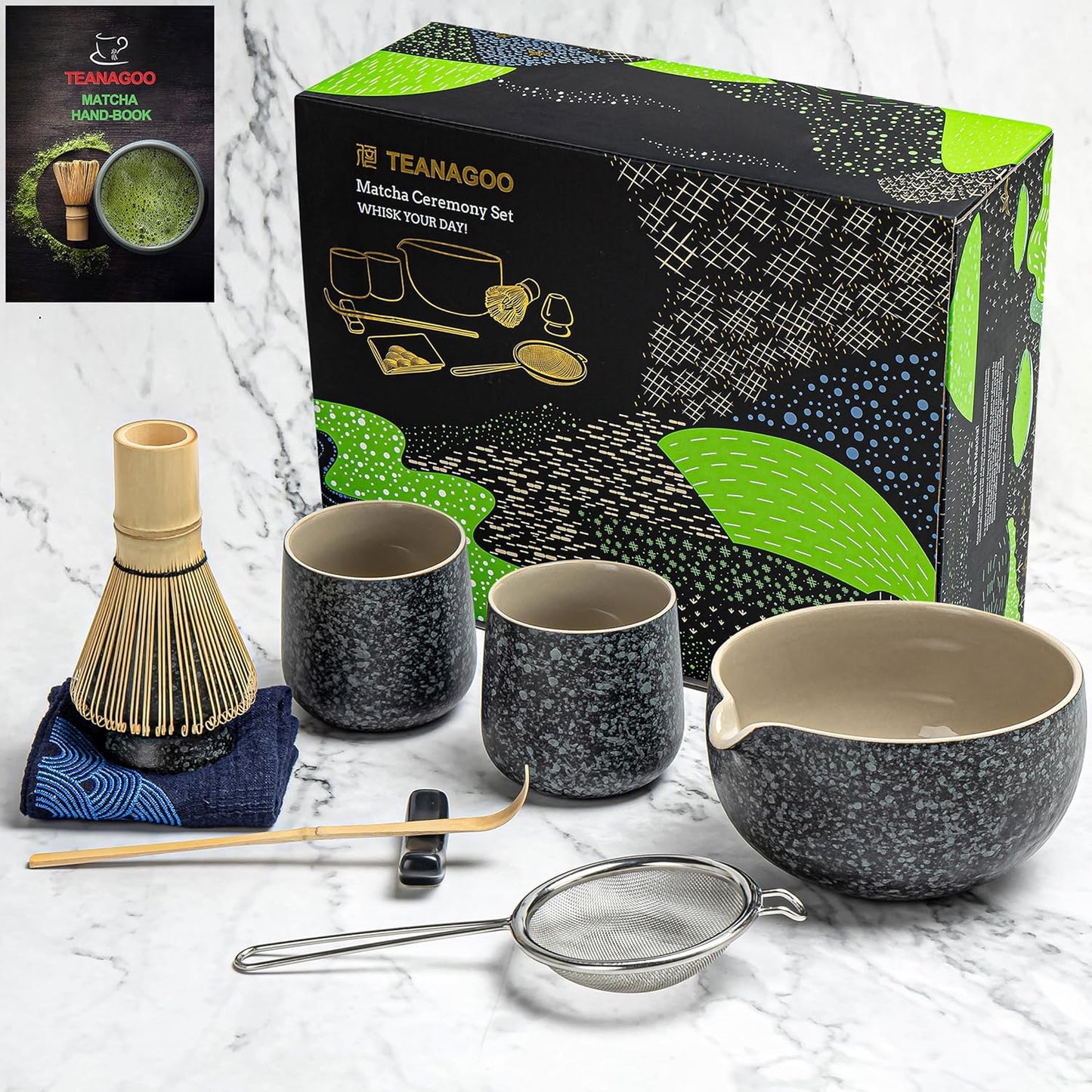 TEANAGOO Matcha Whisk Set,7 Pcs Matcha Start Set Lt.Grey,Matcha Kit for Ceremony,Matcha Tea Set with Whisk and Bowl with All Accessories,Gift for Friend/Family