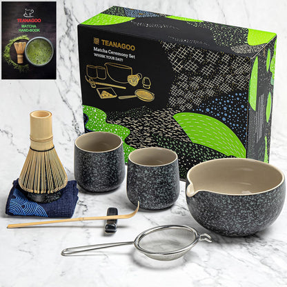 TEANAGOO Matcha Whisk Set,7 Pcs Matcha Start Set Lt.Grey,Matcha Kit for Ceremony,Matcha Tea Set with Whisk and Bowl with All Accessories,Gift for Friend/Family