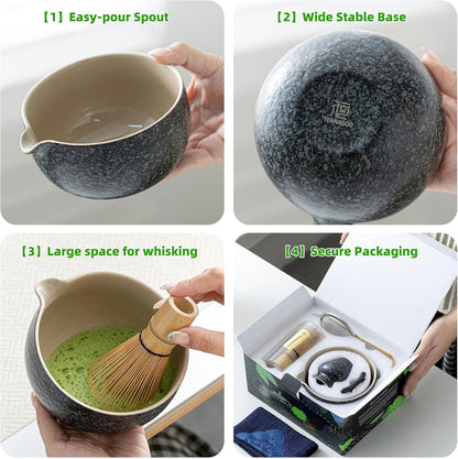 TEANAGOO Matcha Whisk Set,7 Pcs Matcha Start Set Lt.Grey,Matcha Kit for Ceremony,Matcha Tea Set with Whisk and Bowl with All Accessories,Gift for Friend/Family