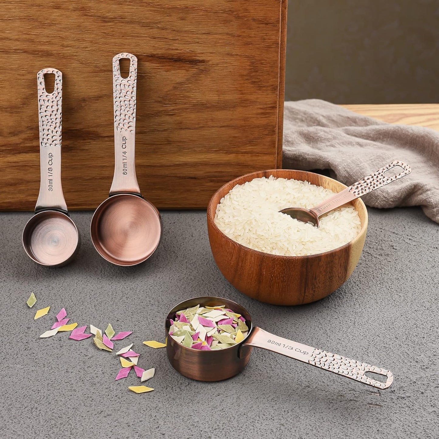 Measuring Spoons Set, 18/8 Stainless Steel Measuring Spoons Set for Dry&Liquid, Metal Metric & US Measuring Spoon with 1 Leveler and Locking Ring for Kitchen & Baking