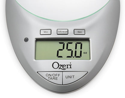 Ozeri Pro II Digital Kitchen Scale with Removable Glass Platform and Countdown Kitchen Timer (1 g to 12 lbs Capacity)