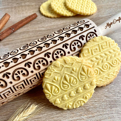 BEEHIVE Embossing Rolling Pin with Pattern. Laser Engraved Embossing Dough Roller for Homemade Cookies and Pottery by Algis Crafts
