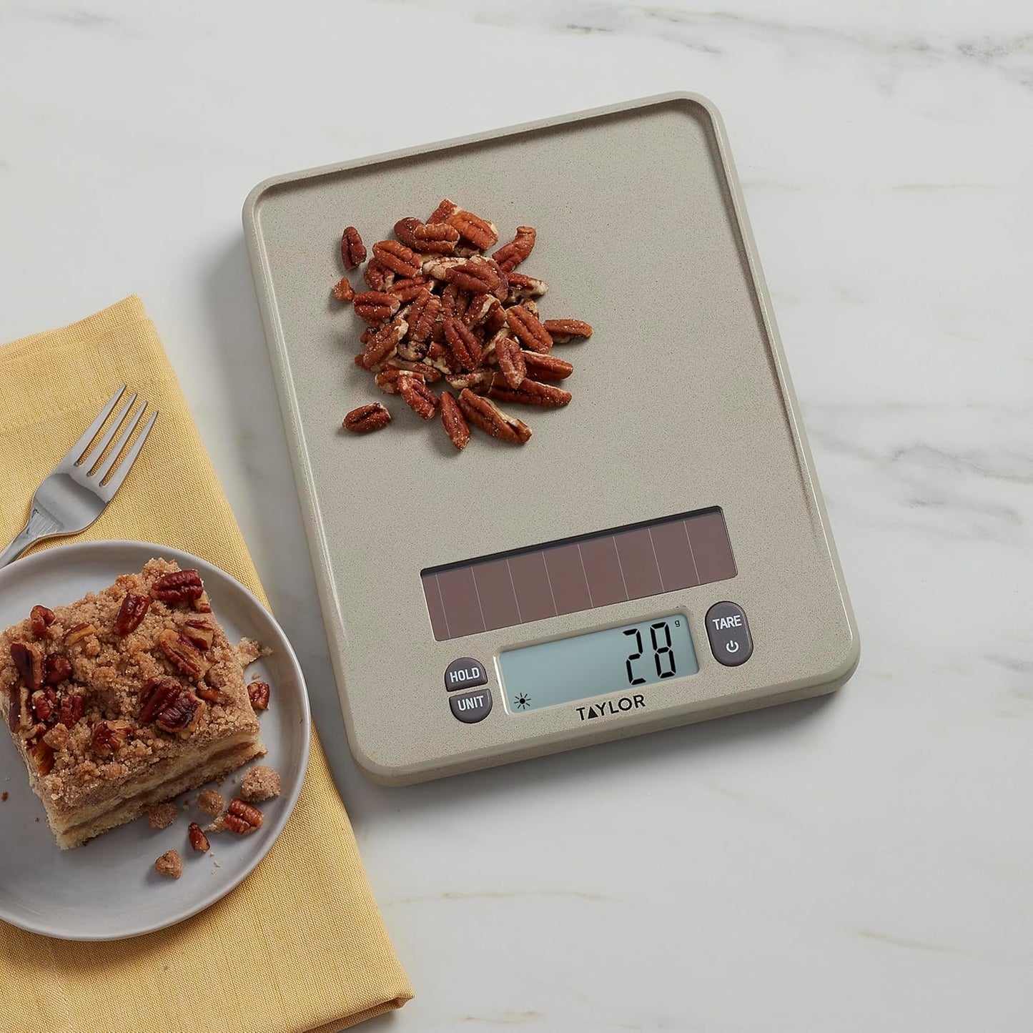 Taylor Light Powered Digital Kitchen Scale, Coffee Husk Blend Material, Solar Panel with Endless Power, No Batteries Needed, Energy-Saving, 11lb Capacity, Beige
