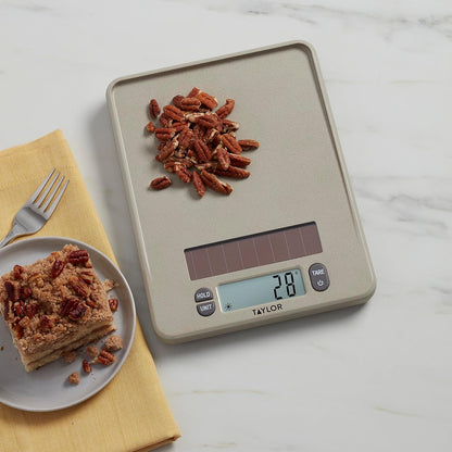 Taylor Light Powered Digital Kitchen Scale, Coffee Husk Blend Material, Solar Panel with Endless Power, No Batteries Needed, Energy-Saving, 11lb Capacity, Beige