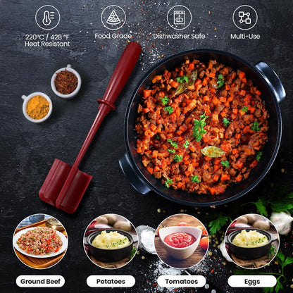 CUNSENR Premium Meat Chopper - 5 Curve Blade Ground Beef Smasher Tool - Heat-Resistant Nylon Meat Masher for Ground Beef, Hamburger, Potatoes - Non-Stick Ground Meat Chopper for Easy Mixing - Black