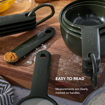 KitchenAid Universal Easy To Read Measuring Cup and Spoon Set with Soft Grip Handle for Maximum Control, Hang Hole and Nesting For Easy Storage, Dishwasher Safe, 9 Piece, Pistachio