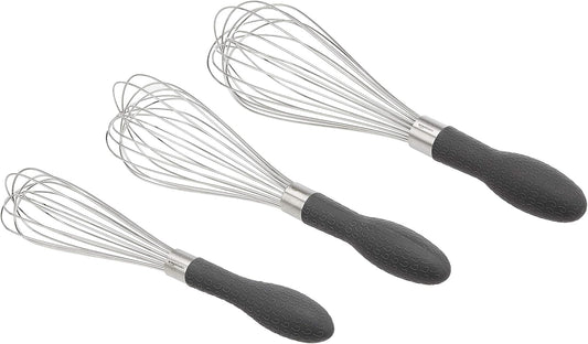Stainless Steel Wire Whisk Set for Cooking, Different Sizes, Easy to Hold Ergonomic Handle, 3 Piece, Black/Silver