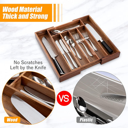 Bellsal Silverware Organizer Kitchen Drawer Organizer Expandable Bamboo Utensil Holder Cutlery Tray for Kitchen Utensil and Flatware Bedroom Office