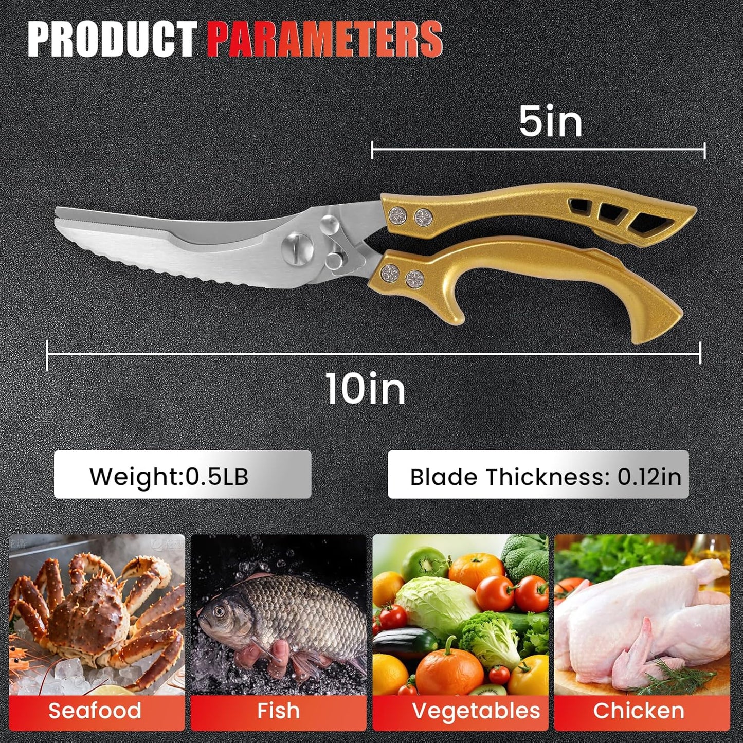 ANDONG Upgrade Heavy Duty Stainless Steel Kitchen Scissors - Professional Poultry Shears for Bone, Meat, Chicken, Fish, Turkey, Vegetables,Spring Loaded Multipurpose Ultra Sharp Utility Scissors