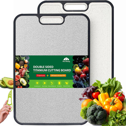 Titanium Cutting Board, 2-in-1 Double Sided Cutting Boards for Kitchen, Pure Titanium & Wheat Straw PP, Metal Chopping Board Easy to Clean for RV/Camping/Kitchen with Avocado Slicer 16"x11"