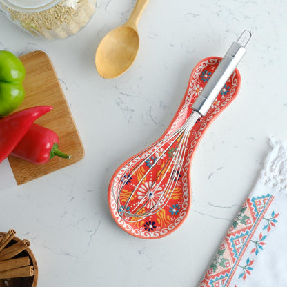 Handmade Spoon Rest, Ceramic Spoon Rest for Stove Top, 10" Spoon Rest for Kitchen Counter, Dishwasher Safe Spoon Holder for Stove, Housewarming Gifts Utensil Rest, Colorful Spoon Rests (Black)