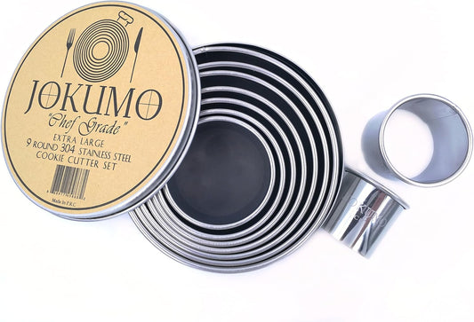 11 Piece Graduated Sizes Fluted Edge Round Pastry/Cookie Cutter Set Heavy Duty 18/8 304 Stainless Steel – Metal Engrave Size –Tin Storage Box for Scones, Pastries, Baking, Desserts, Muffins,