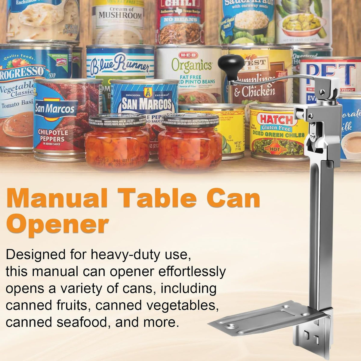 Commercial Can Opener Heavy Duty, Manual Tabletop Can Opener with 2 Blades