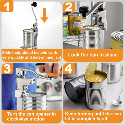 Commercial Can Opener Heavy Duty, Manual Tabletop Can Opener with 2 Blades