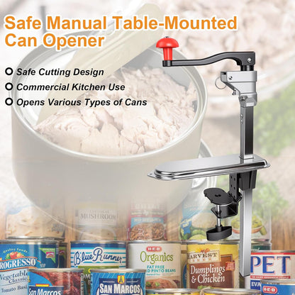 Commercial Can Opener Heavy Duty, Manual Tabletop Can Opener with 2 Blades