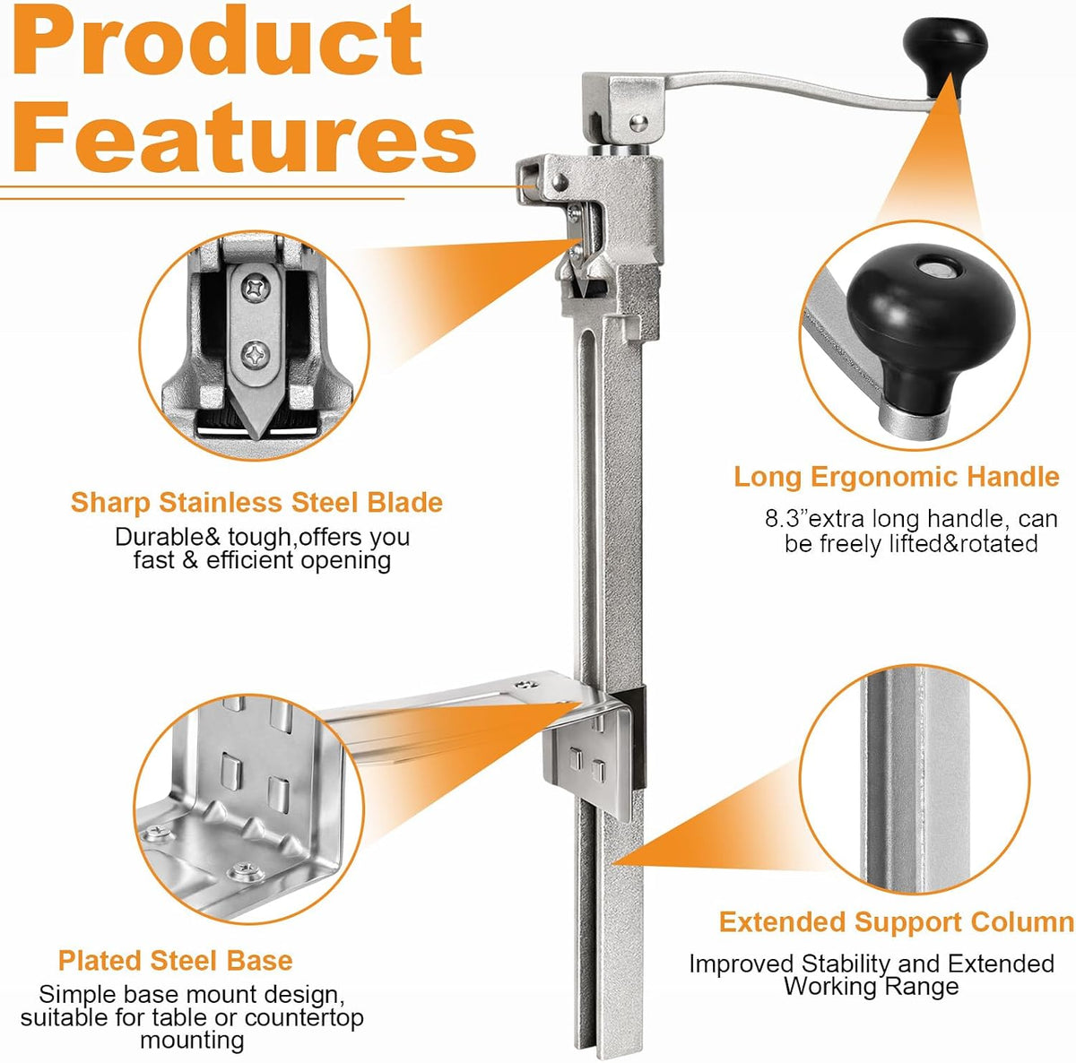 Commercial Can Opener Heavy Duty, Manual Tabletop Can Opener with 2 Blades