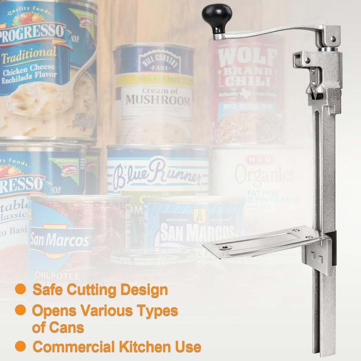 Commercial Can Opener Heavy Duty, Manual Tabletop Can Opener with 2 Blades