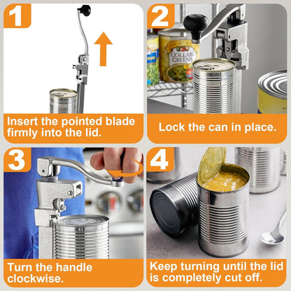 Commercial Can Opener Heavy Duty, Manual Tabletop Can Opener with 2 Blades