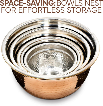 COOK WITH COLOR 18 Piece Mixing Bowls Set with Airtight Lids, Stainless Steel Bowl Organizers, Food Storage Containers, Meal Prep, Nesting Salad Bowls For Cooking, Baking, Kitchen Use, Gold