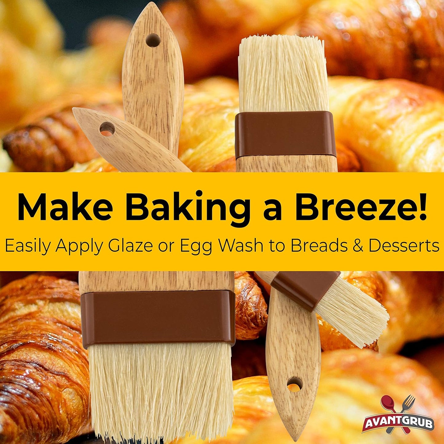 Durable, Hardwood 1, 2, 3in Boar Bristle Pastry Brush Set. Grill and Kitchen Flat Brushes for Basting Meat, Spreading Butter, BBQ Sauce or Marinades. Chef Quality Cooking, Baking or Grilling Tools