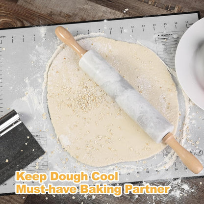 Koville African Natural Marble Rolling Pin, Non-Stick Polished Dough Roller, Pasta, Dumpling, Fondant, Pie Crust, Bread, Pizza Dough, Kitchen Baking Pastry Tools with Mat/Scraper（Namib Fantasy）