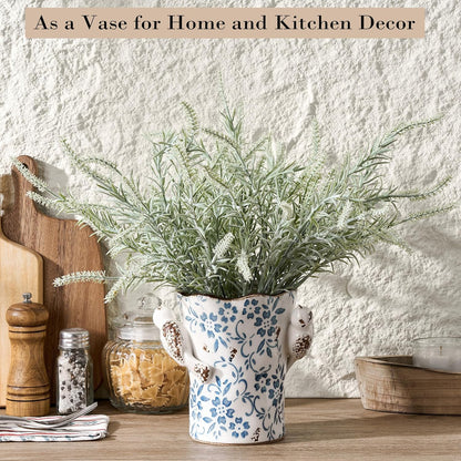 Utensil Holder for Kitchen Counter, Modern Farmhouse Rustic Cooking Utensil Holder and Crock, Exquisite Chinoiserie Floral Ceramic Utensil Organizer for Home Kitchen Decor- Green and Beige