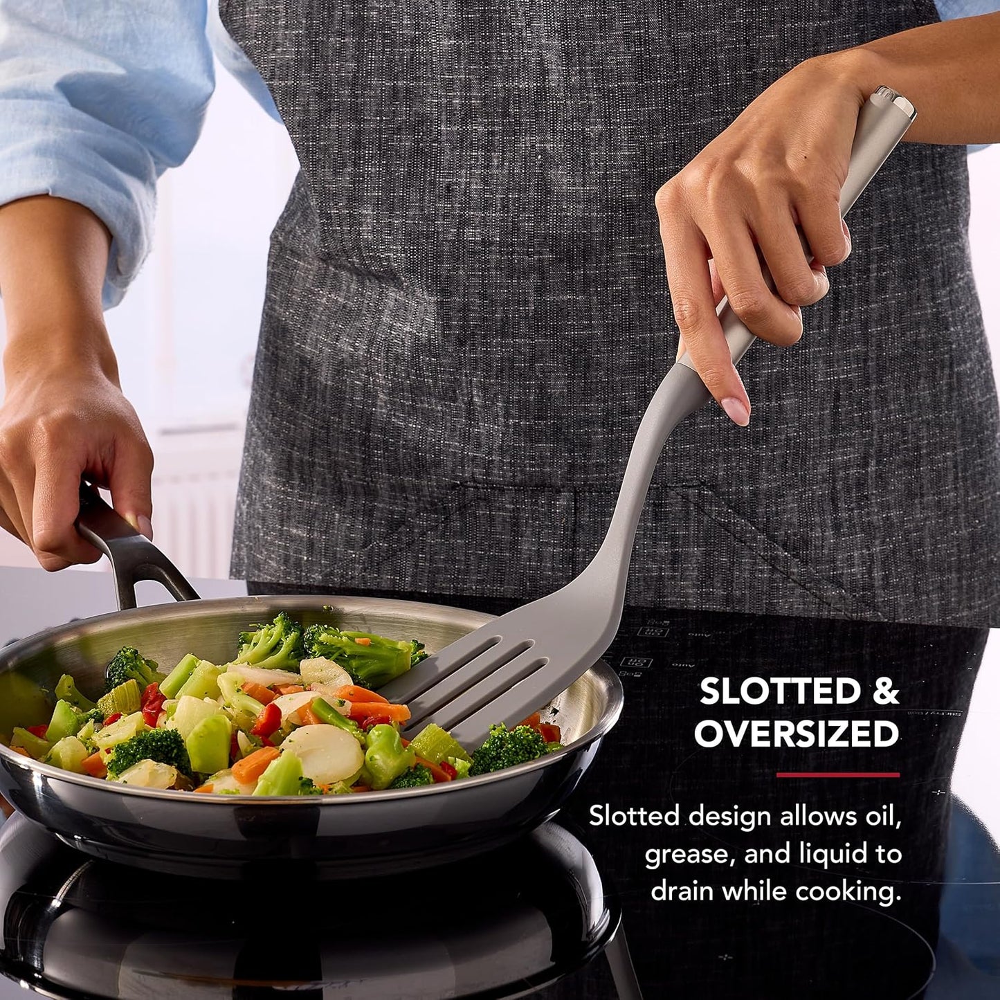 KitchenAid Spoon Spatula with Curved Edges and Stainless Steel Handle, Nonstick Safe, Durable, Dishwasher Safe