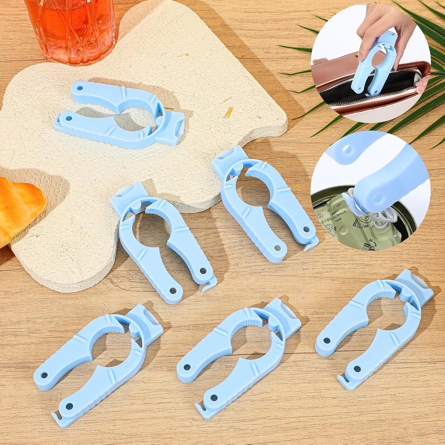 6PCS Water Bottle Opener, 3 in 1 Multi-Purpose Plastic Bottle Cap Opener Ergonomic Soda Can Openers for Seniors Weak Hands Elderly Pull Tab Soup Lid Seal Remover(Blue)