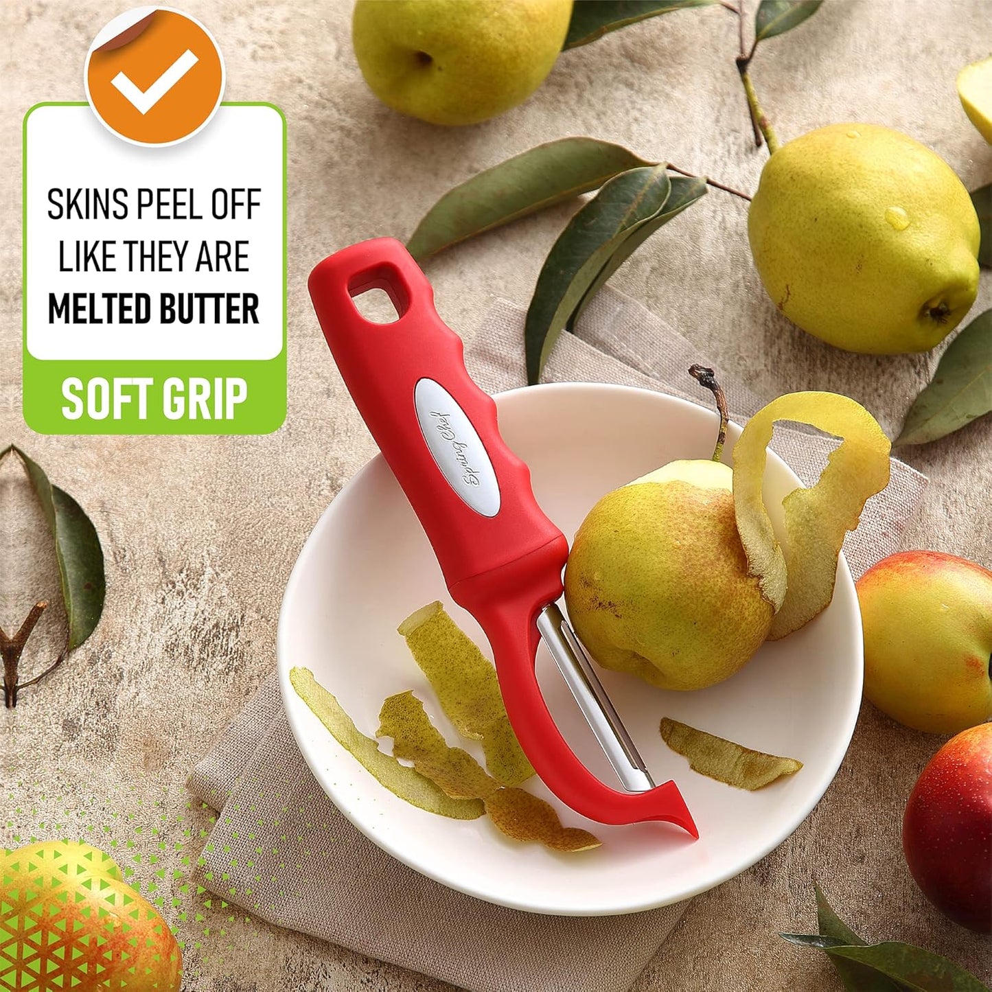 Spring Chef Premium Swivel Vegetable Peeler, Soft Grip Handle and Ultra Sharp Stainless Steel Blades - Perfect Kitchen Peeler For Veggie, Fruit, Potato, Carrot, Apple - Pink Lemonade