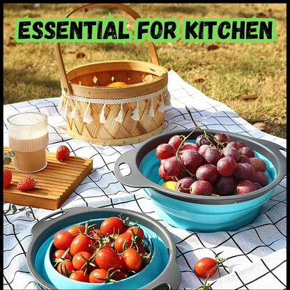 Collapsible Colander Set of 2, Foldable Silicone Pasta Strainer with Handles, 2 Pack Space Saving Kitchen Colander for Fruits,Space Saving Pasta Strainer Basket for Fruits & Vegetables