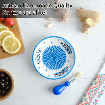 Handmade Ceramic Garlic Grater - 4 Pcs Garlic Press - Natural Ginger & Cheese Grinder - Decorative Mincer - Honey Yellow