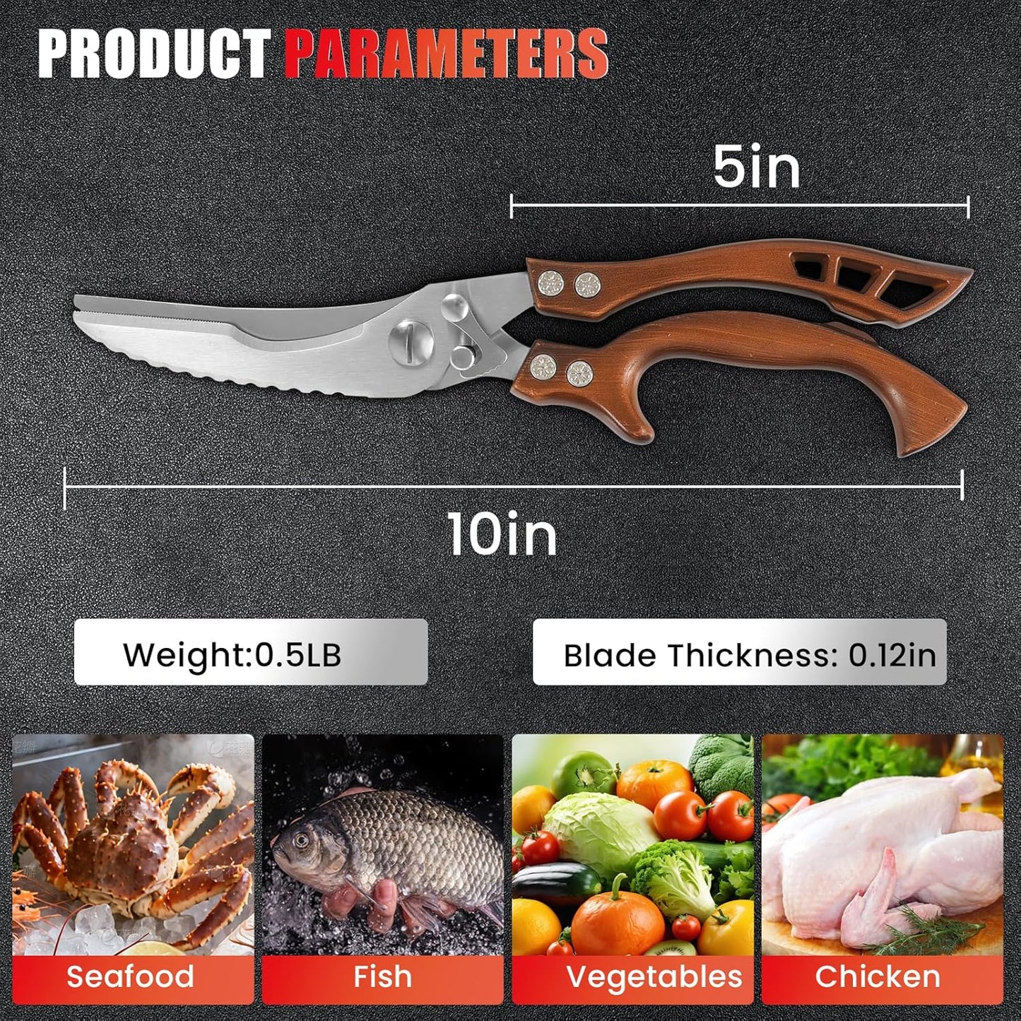 ANDONG Upgrade Heavy Duty Stainless Steel Kitchen Scissors - Professional Poultry Shears for Bone, Meat, Chicken, Fish, Turkey, Vegetables,Spring Loaded Multipurpose Ultra Sharp Utility Scissors