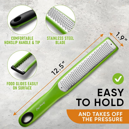 Spring Chef Premium Lemon Zester Grater with Handle - Fruits, Garlic, Chocolate, Nutmeg, Ginger Grater - Heavy Duty Kitchen Tool - Stainless Steel Citrus Zester with Blade Cover - Fine Shred, Black