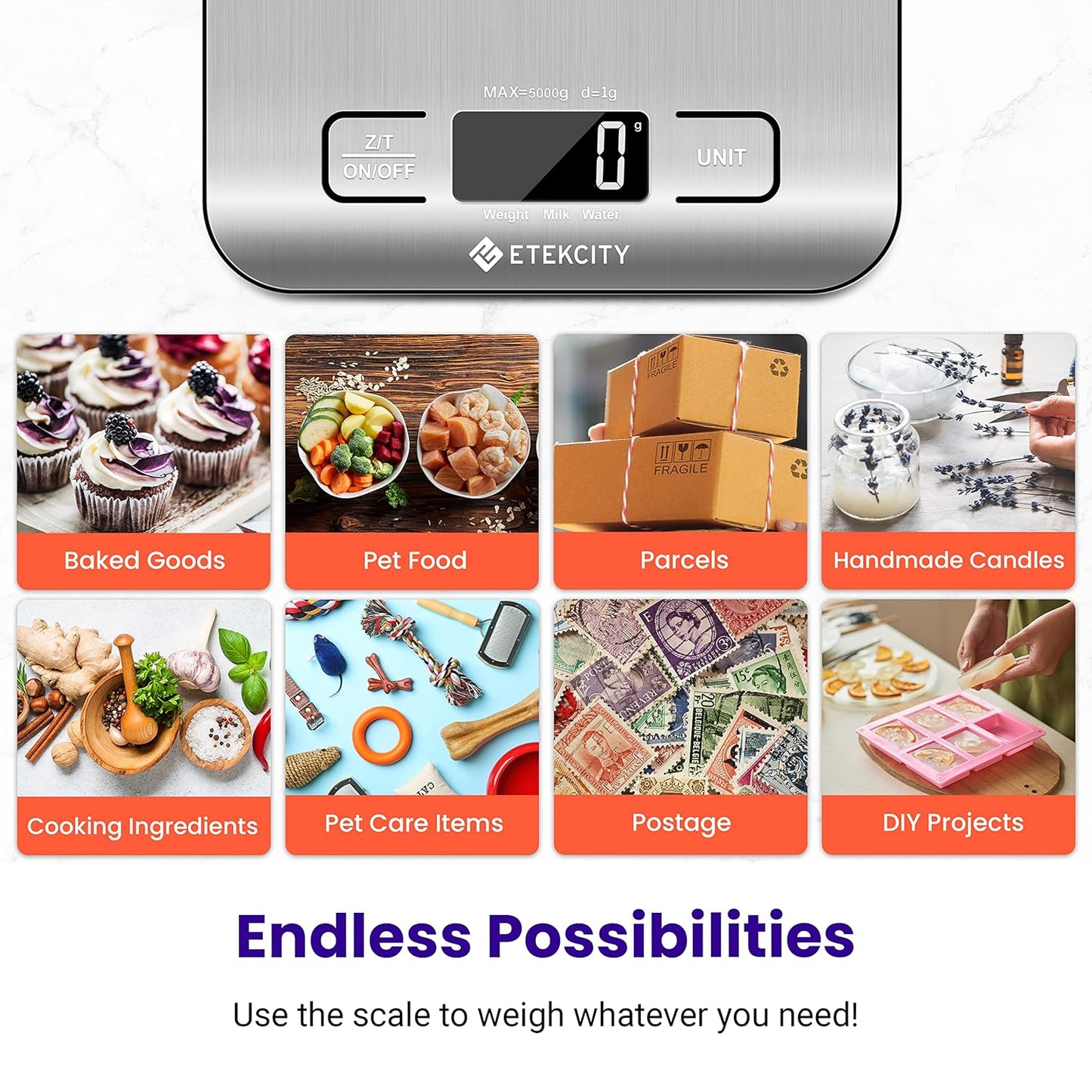 Etekcity Smart Food Kitchen Scale with Nutritional Calculator, Free App with 19 Nutrients Tracking, Calorie, Marco, Digital grams and ounces for weight loss, Premium Stainless Steel, 11lb