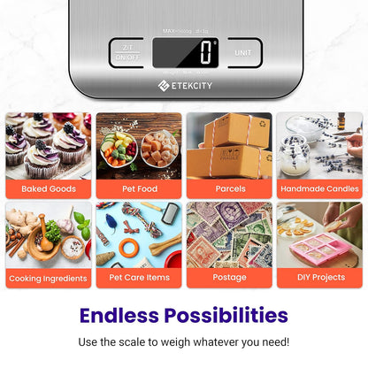 Etekcity Smart Food Kitchen Scale with Nutritional Calculator, Free App with 19 Nutrients Tracking, Calorie, Marco, Digital grams and ounces for weight loss, Premium Stainless Steel, 11lb